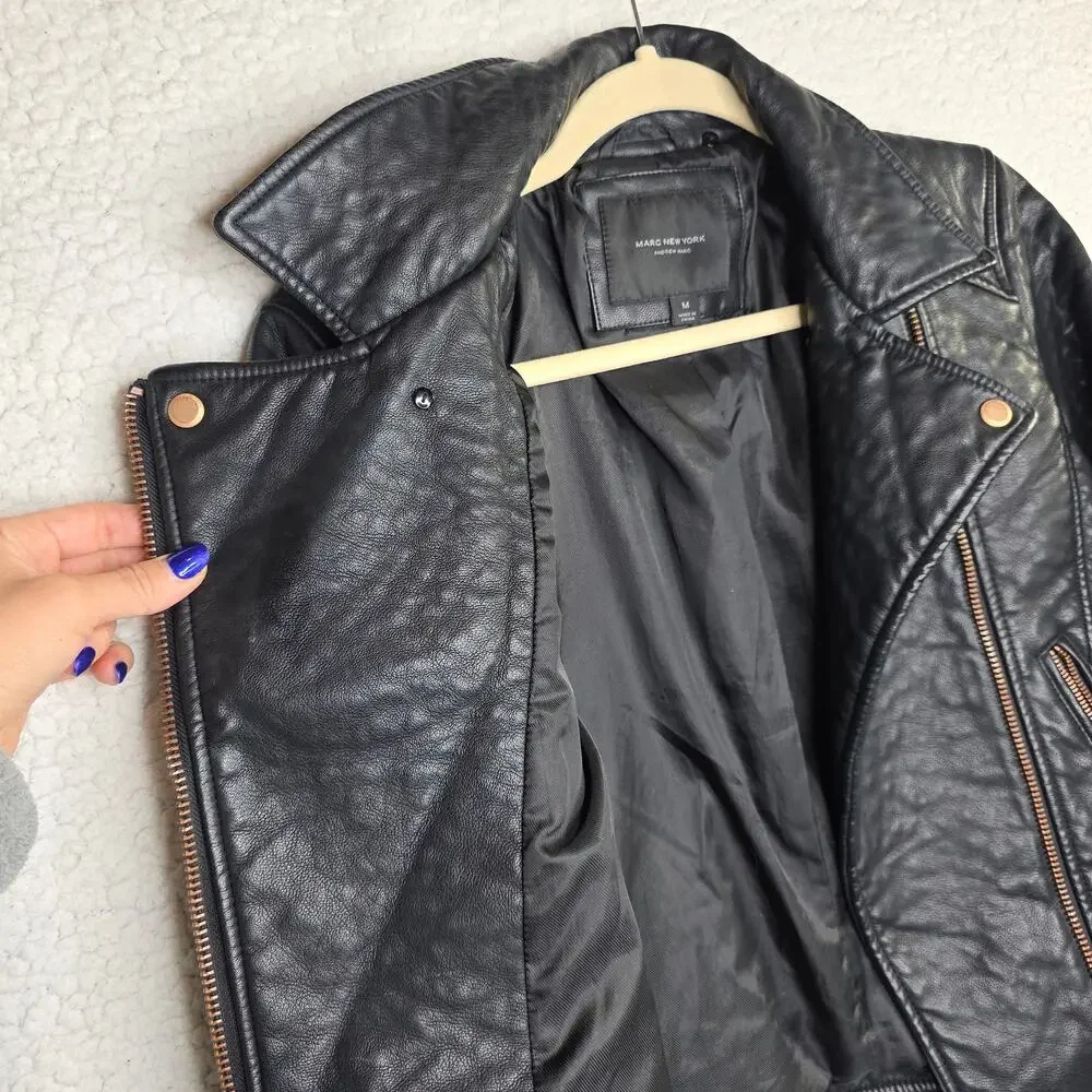 Marc NewYork SzM Faux Black Thick Sturdy 3D surface Moto Biker Jacket Gangster‎
